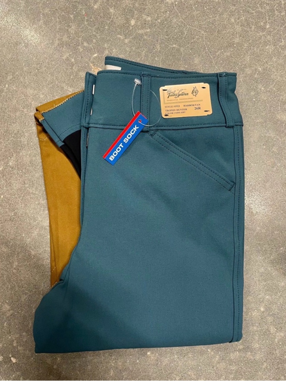 The Tailored Sportsman Boot Sock breech in Harbor/Tan